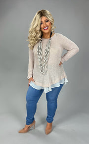 99 SLS {Get It Now} Pink/H.Grey Chiffon Bottom Knit Top PLUS SIZE 1X 2X 3X