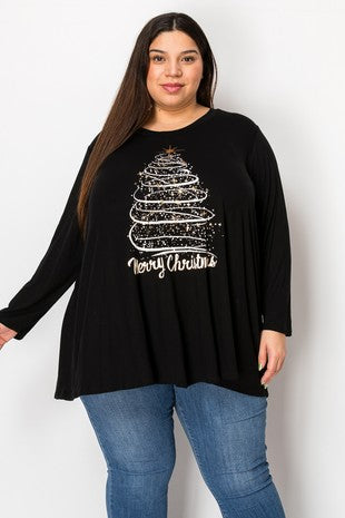 49 GT {Be Merry} Black Top With Christmas Tree Graphic PLUS SIZE 2X 3X