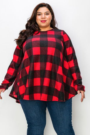 21 PLS {So Plaid You're Mine} Red/Black Plaid Wide Neck Top EXTENDED PLUS SIZE 3X 4X 5X