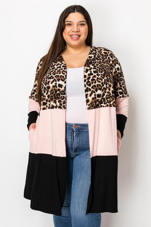 25 OT {Sassy Since Birth} CURVY BRAND Pink Leopard Cardigan EXTENDED PLUS 3X 4X 5X  6X