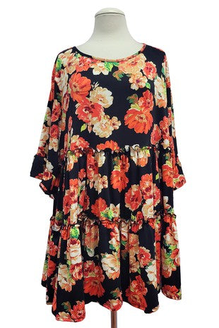 11 PSS {My Happy Season} Black/Rust Floral Tiered Top EXTENEDED PLUS SIZE 3X 4X 5X