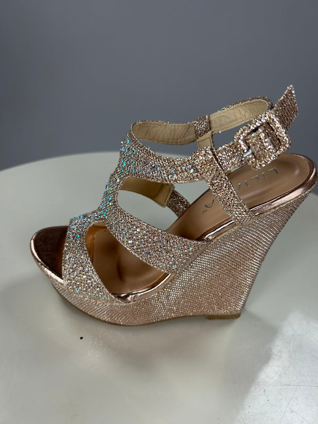 SHOES {Liliana} Sparkling Champagne Wedge Shoes