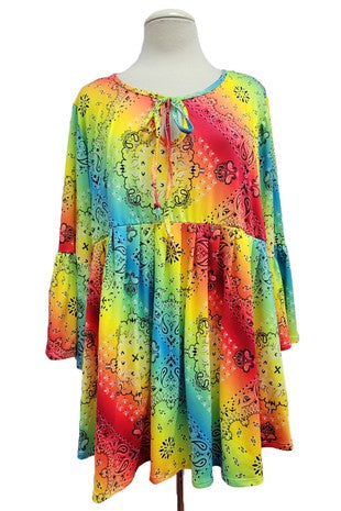 51 PSS {Now Till Forever} Multi Dye Paisley Tie Neck Top EXTENDED PLUS SIZE 3X 4X 5X