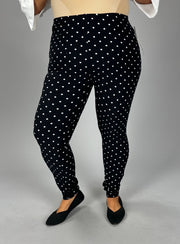 LEG-T {Seeing Spots} Black Leggings w/White Polka Dots  EXTENDED PLUS SIZE 3X/5X