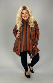 SALE!! PQ-M {Time Together} Rust Black Stripe Cowl Neck Tunic PLUS SIZE XL 2X 3X