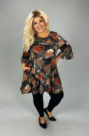 SALE!! 82 PQ-E {Fall Solutions}  BROWN Print Tunic PLUS SIZE 1X 2X 3X