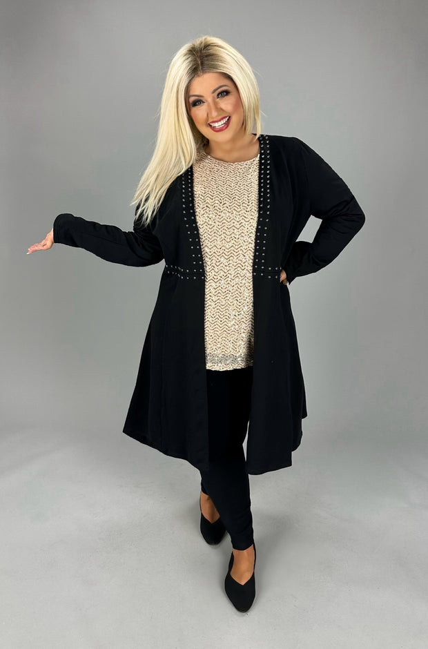 1-21 OT {Studded Beauty} VOCAL Black Cardigan w/Stud Detail PLUS SIZE XL 2X 3X