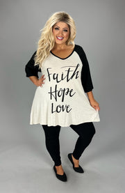 1-26 GT (Faith-Hope-Love) Oatmeal/Black  Graphic Tee Plus CURVY BRAND (May Size Down 1 Size)