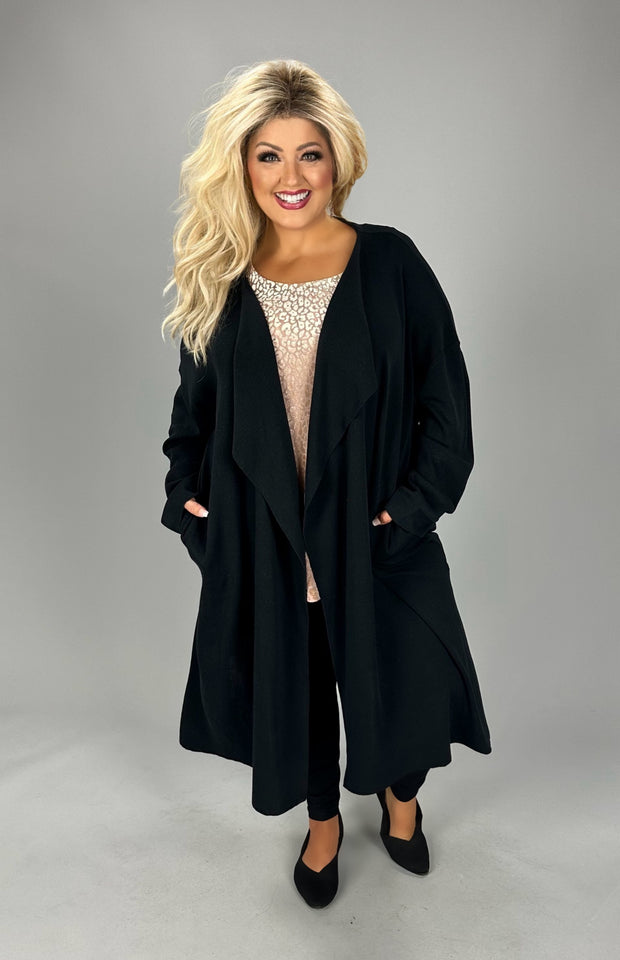 1-17 OT {Obsessed} Black Sweater Duster w/Pockets PLUS SIZE 1X 2X 3X