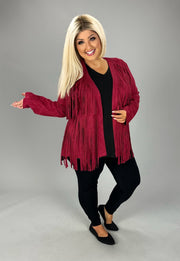 48 OT {My Fav Fringe} VOCAL Burgundy Suede Fringe Jacket PLUS SIZE XL 2X 3X