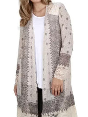 86 OT {Precious Allure} Vocal Taupe Lace Detail Printed Cardigan PLUS SIZE 1X 2X 3X