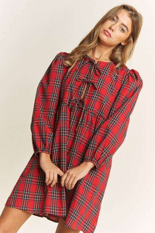 22 PLS {Magic Moments} Red Plaid Tie Front Dress PLUS SIZE 1X 2X 3X