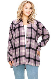 23 OT {In The Air} Purple Plaid Brushed Shirt Jacket PLUS SIZE 1X 2X 3X