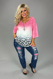 57 PSS {Number One Leopard} PInk Tie Dye Leopard Top  CW EXTENDED PLUS SIZE 4X (fits like 3X)