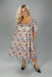 PSS {Ready To Blossom} Grey Floral Babydoll Dress CW EXTENDED PLUS SIZE 3X 4X