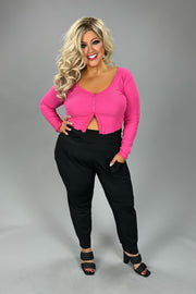 56 SLS-E {Bring Out The Diva}  Hot Pink Ribbed Cropped Top PLUS SIZE 1X 2X 3X