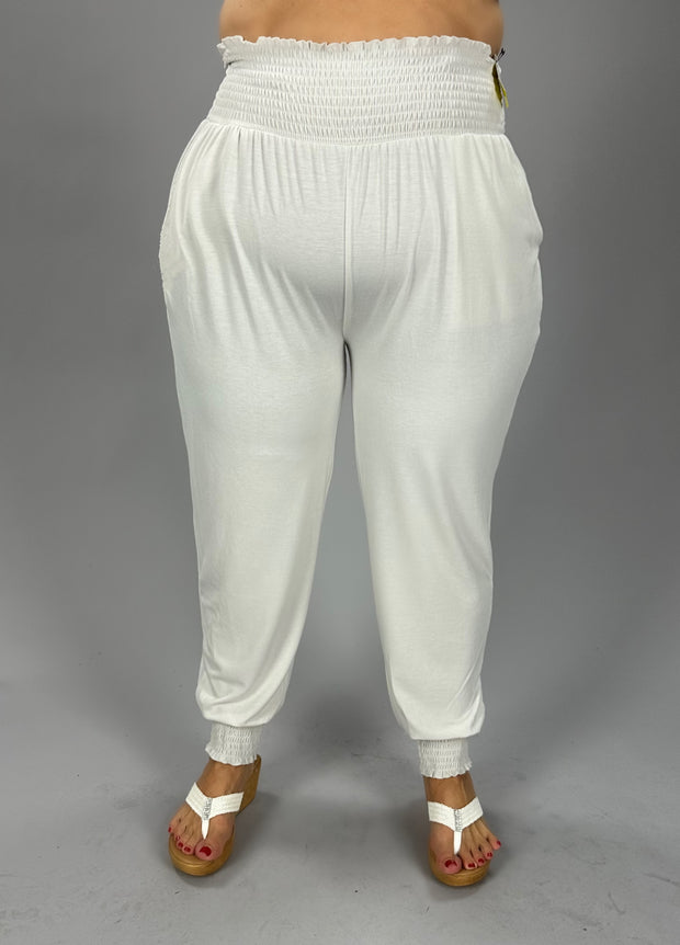 SALE!! LEG-57 {Fast and Fun} Bone Smocked Waist Jogger Pant  PLUS SIZE 1X 2X 3X