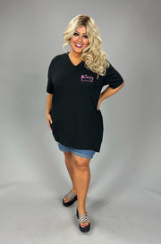 SALE!! GT-V {CURVY Logo} Black/Pink V-Neck Cotton T-Shirt