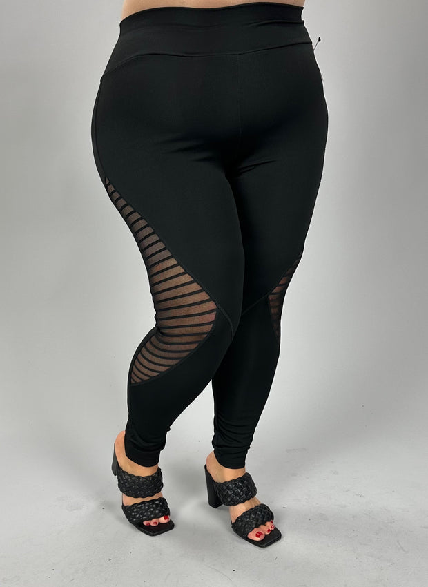 BT-99 {Embrace The Grind} Black Sheer Side Leggings PLUS SIZE 1X