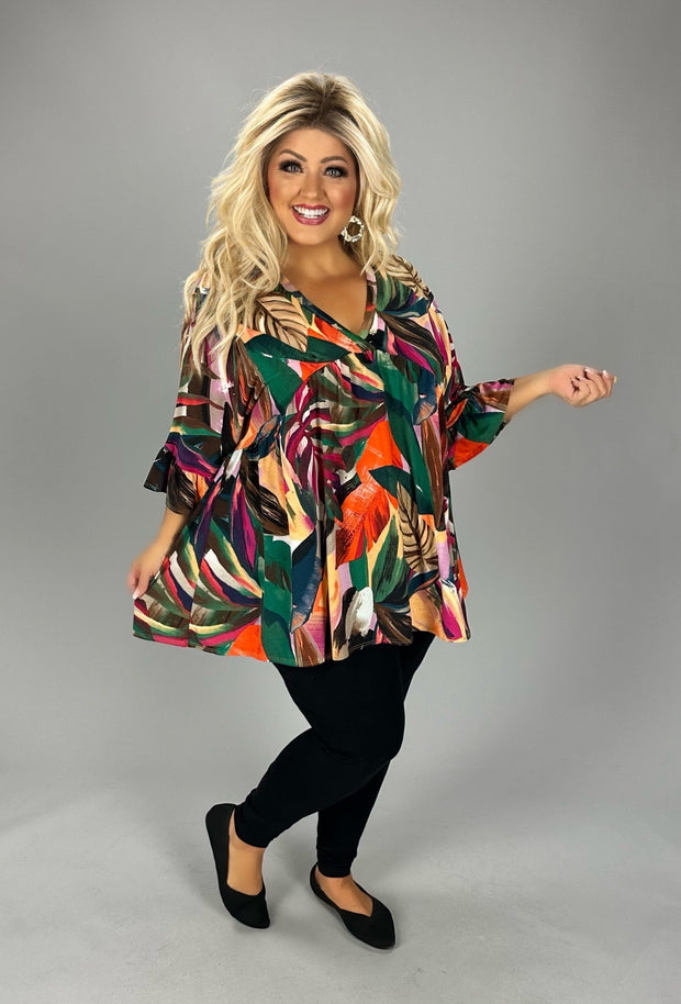 SALE!! 28 PQ {Along For The Ride} Green/Orange Babydoll Top PLUS SIZE 1X 2X 3X