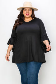 56 SQ {If I Fall} Black V-Neck Cascading Sleeve Top EXTENDED PLUS SIZE 4X 5X 6X