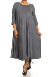 70 SQ {Playing For Keeps} Charcoal Pleated A-Line Dress PLUS SIZE 1X 2X 3X