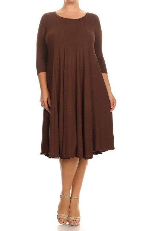 42 SQ {Playing For Keeps} Brown Pleated A-Line Dress PLUS SIZE 1X 2X 3X