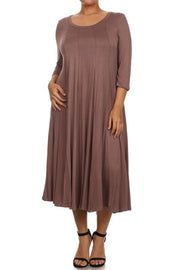 45 SQ {Playing For Keeps} Mocha Pleated A-Line Dress PLUS SIZE 1X 2X 3X