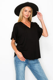 40 SSS {All A Dream} Black V-Neck Ruffle Sleeve Top  CURVY BRAND EXTENDED PLUS 3X 4X 5X