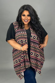 30 OT {Center Of Your World} Mocha/Pink Tribal Print Vest EXTENDED PLUS SIZE 3X 4X 5X