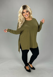 SALE!! 35 SLS-K {Hold Me Near} Dusty Olive Long Sleeve Top PLUS SIZE 1X 2X 3X