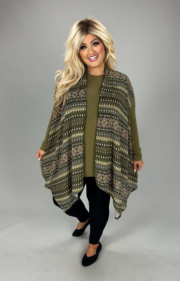 1-31 OT {It's My World} Olive MIxed Print Vest EXTENDED PLUS SIZE 1X 2X 3X 4X 5X