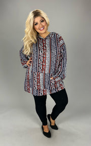 SALE! 30 HD {Naturally Nostalgic} Navy/Brown Paisley Print Hoodie EXTENDED PLUS SIZE 3X 4X 5X