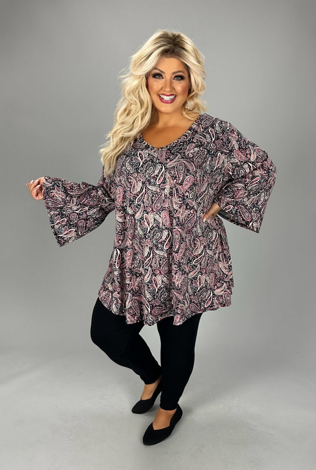 SALE!! 1-30 PQ {No Doubts Here} Mauve/Black Paisley Print V-Neck Top EXTENDED PLUS SIZE 3X 4X 5X