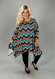 SALE!!1- 23 PSS {Bold In Every Way} Black/Rust/Teal Zig-Zag Print Top Extended Plus