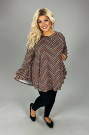 SALE!! 26 PLS {A Lot To Learn} Plum/Multi-Color Zig Zag Print Top EXTENDED PLUS SIZE 3X 4X 5X