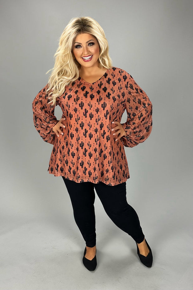 1-20 PLS  {Desert Shade} Rust Catcus Print Lined Top PLUS SIZE 3X