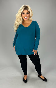 88 SLS-C {Keeping It Together} Teal Long Sleeve V-Neck Top PLUS SIZE 1X 2X 3X