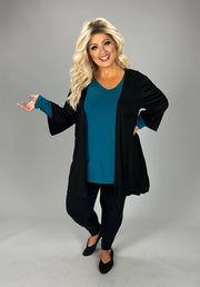 1-24 OT {Out Of The Shadows} Black 3/4 Sleeve Cardigan PLUS SIZE 1X 2X 3X