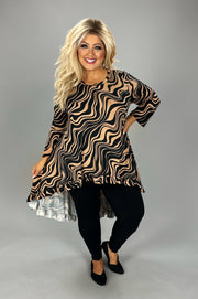 SALE! 15 PQ {Next On The Agenda} Mocha Swirl Print Hi/Low Tunic PLUS SIZE XL 2X 3X