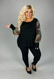 1-48 PLS {Artistic Nature} Black Top w/Floral Sleeves PLUS SIZE XL 2X 3X