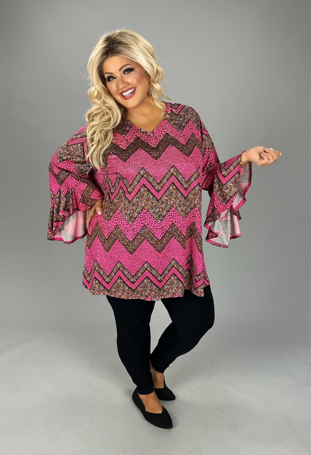 SALE!! 26 PQ {Always Here} Fuchsia/Brown Floral Zig Zag Print Top EXTENDED PLUS SIZE 4X 5X 6X