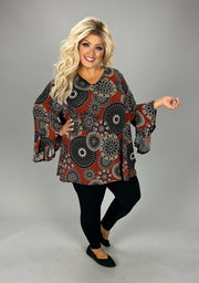 SALE!! 1-13 PQ {Taking Calls} Rust Mandala Print V-Neck Top EXTENDED PLUS SIZE 4X 5X 6X