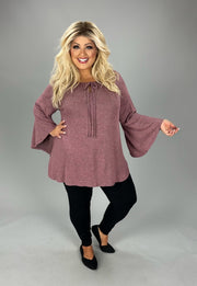 1-25 SQ {Making You Happy} Heather Mauve Top w/Neck Tie PLUS SIZE 1X 2X 3X