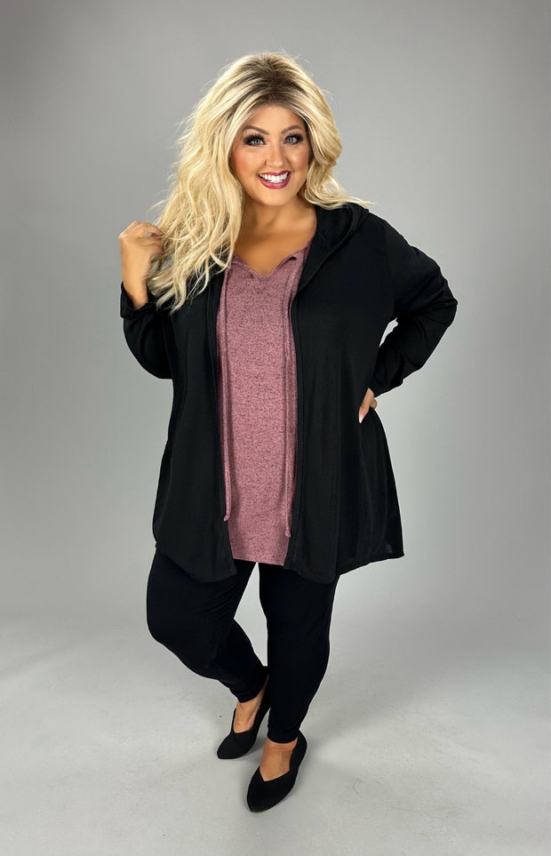 95 OT {Dancing In The Storm} Black Cardigan w/Hood  PLUS SIZE 1X 2X 3X