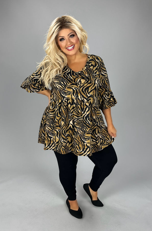 SALE!! 25 PSS {A Better Idea} Taupe/Black Animal Print Babydoll Top EXTENDED PLUS SIZE 3X 4X 5X