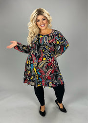 SALE!! 50 PLS {Paisley Fun} Black Paisley Print Ruffle Hem Tunic EXTENDED PLUS SIZE 3X 4X 5X