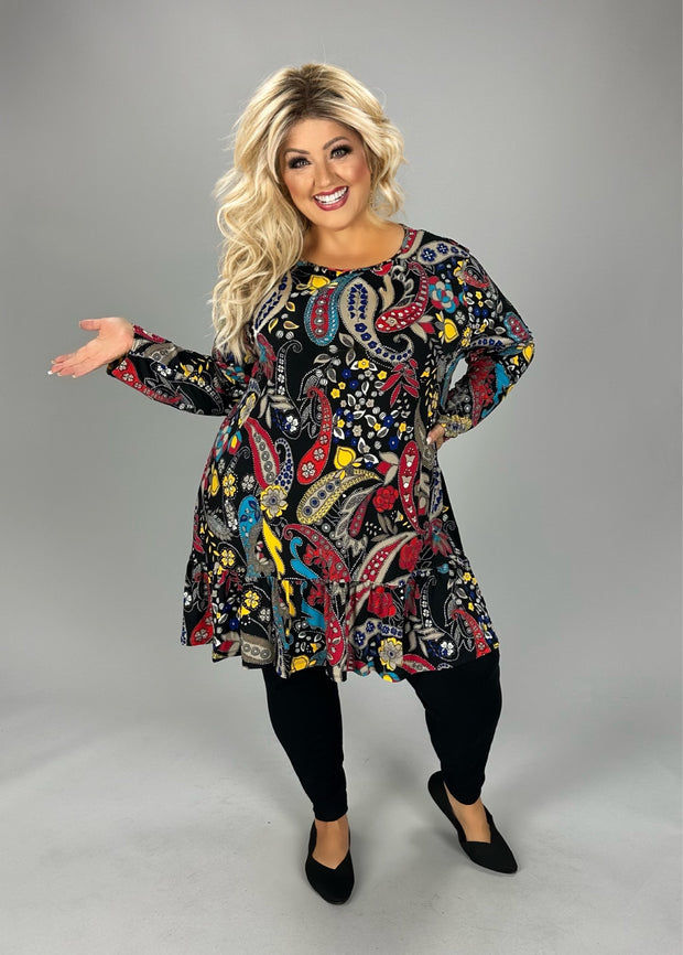 SALE!! 50 PLS {Paisley Fun} Black Paisley Print Ruffle Hem Tunic EXTENDED PLUS SIZE 3X 4X 5X