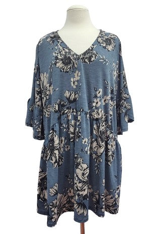 35 PQ {Call Back Later} Charcoal Beige Floral Babydoll Top EXTENDED PLUS SIZE 3X 4X 5X