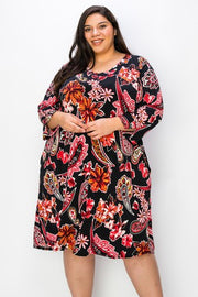 24 PQ {Fool For You} Black Red Floral V-Neck Dress EXTENDED PLUS SIZE 3X 4X 5X